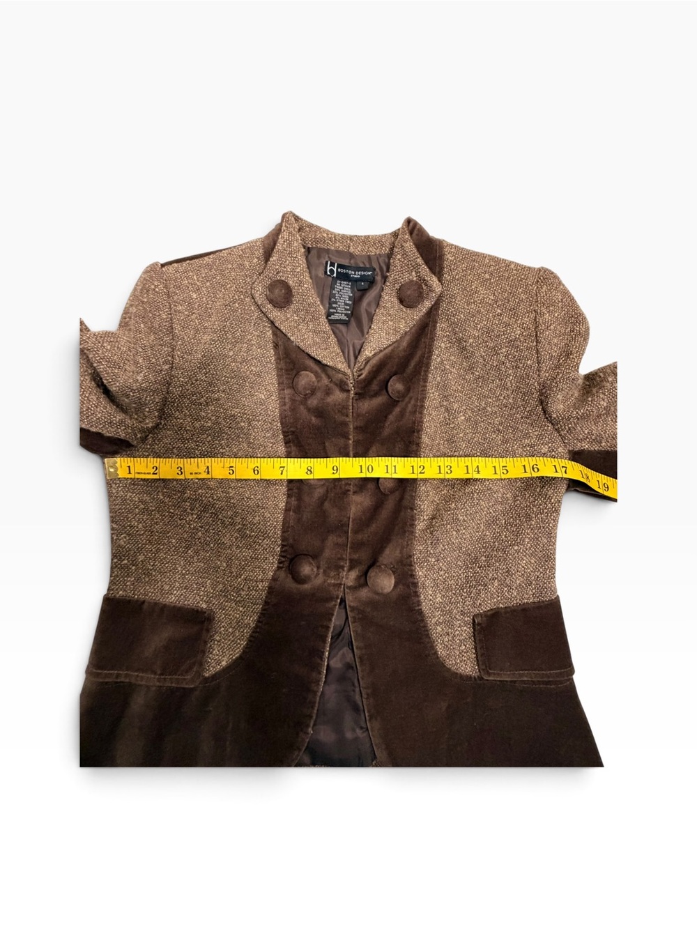 Boston Design Studio Brown Tweed Velvet Blazer 4 Dark Academia Equestrian - Picture 6 of 9